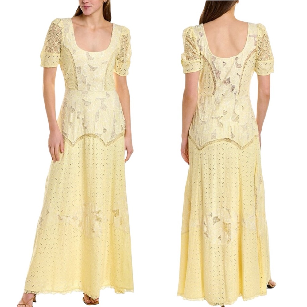 LoveShackFancy Nella Cutwork Eyelet Maxi Dress Lemon Sun Yellow Women’s Size 6